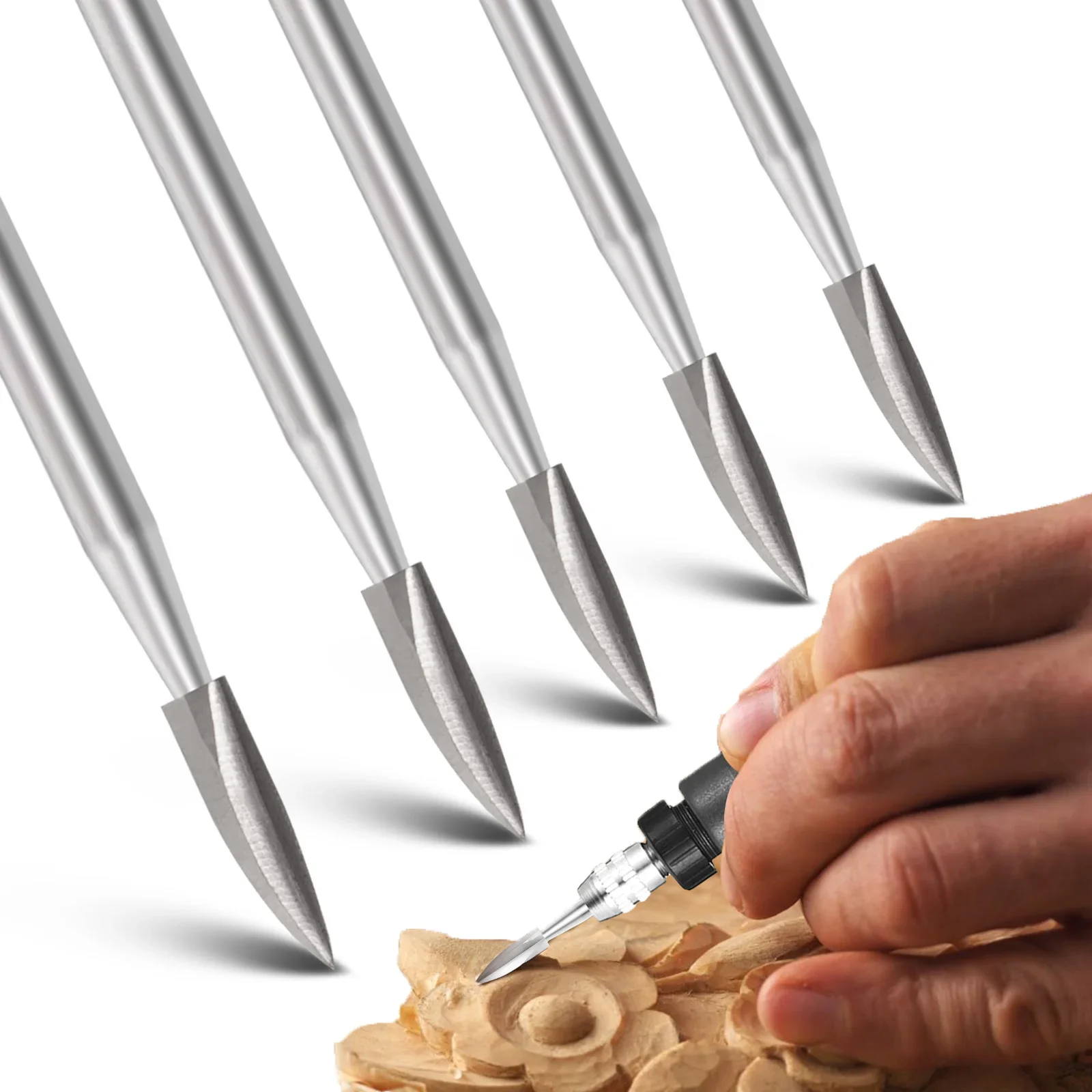 Wood Chisel Set - ชุดดอกสว่านแกะสลักไม้แบบหมุน 5 ชิ้น - อุปกรณ์แกะสลักและขัดสำหรับงาน DIY